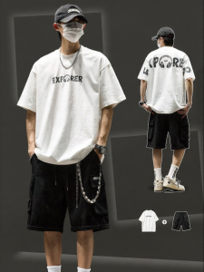 SZON | Bộ Quần Áo Ngắn Tay In Graffiti Phong Cách Streetwear Mùa Hè Cho Nam