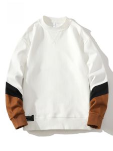 ROMON | Loose Fit Long Sleeve Round Neck Sweatshirt T-Shirt For Men Spring Autumn Fashion Casual Comfortable Antibacterial Polyester Fiber