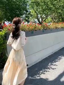 Multi Colored Shiny Flowing Light Gauze Skirt Womens Summer High Waist Pleated Skirt Chiffon Loose A-line Long Skirt 99008