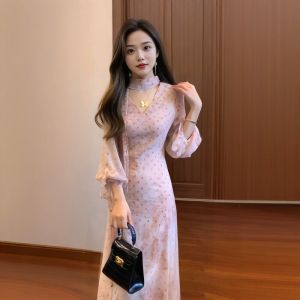 CHANGTONG | French Style V-neck Polka Dot Slim Dress