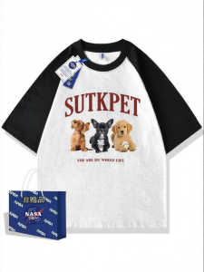 Cotton Splice Raglan Sleeves Fashion Casual Loose Printed T-Shirts