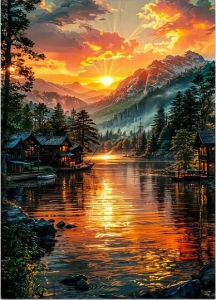 Jigsaw Puzzle 500/1000/1200/2000PCS Beautiful Sunset Lake Cabin Scene For Adults Perfect For Quiet Evening Activity