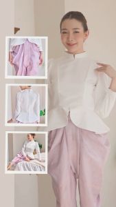 เสื้อไทย บรมพิมาน แขนยาว ซิปหลัง สีขาว ชุดลอยกระทง