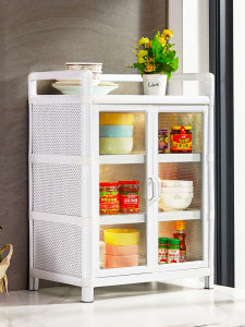 Aluminum Alloy Kitchen Storage Rack Wardrobe Small Cabinet with Door Seasoning Plate Storage Shelf Anti-mold Chinese Style Ground Shelf