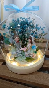 TTEEN GIFT Preserved Flower Wedding Gift Anniversary Gifts Home Decoration Light Baby Breath 永生花满天星结婚周年纪念玻璃罩礼物装饰品
