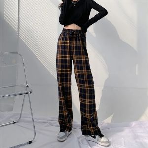 GanLai Women Short Trousers Summer Plaid Large Size Fat Pants Womens High Waist Loose Straight Drooping Slimming Casual Wide-Leg Trousers