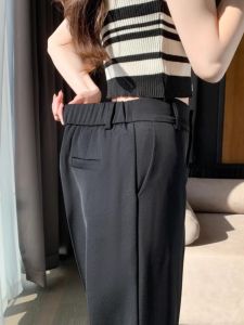 Black Harem Suit Pants Womens Summer Thin Ice Silk Casual Pants 145 Small Cropped Straight Skinny Trousers XS