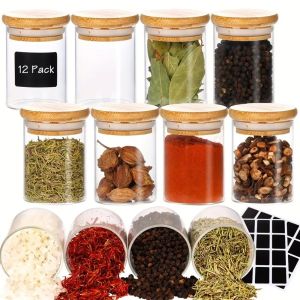 12pcs Glass Jars With Airtight Lids Candy Jars With Lids Food Storage Containers With Bamboo Lids Clear Jars For Tea Coffe