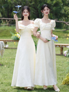 Champagne Color Maids Dress 2025 New Autumn Winter Wedding Sister Group High-End Small Audience Dress Birthday Banquet Gown