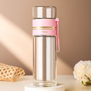 1PCS 520Ml Portable Glass Tea Infuser Double-Walled Borosilicate Glass Tea Mug with Stainless Steel Strainer Ideal for Office