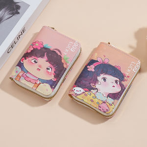 กระเป๋าใส่บัตรรูปการ์ตูนแบบมีซิปกระเป๋าใส่เหรียญแบบมีช่องใส่บัตรแบบพับได้สไตล์เกาหลีสุดน่ารักและสดชื่น
