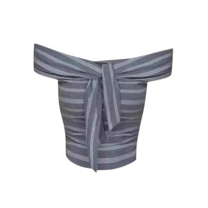 YUEZHONGWEI | Áo vest kẻ sọc màu xám kiểu Pháp hở vai cho nữ mùa hè ngoài trời thiết kế áo ngắn ôm vừa vặn gợi cảm Áo khoác ngoài thường ngày