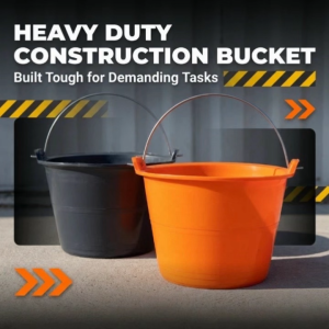 Heavy Duty Rubber Cement Pail Bucket with Handle High Capacity & Drop-Resistant Dark Grey & Bright Orange
