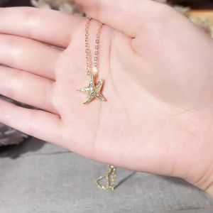Huitan Fresh Style Starfish Shaped Women Pendant Necklace Gold Color Party Daily Fancy Accessories Full Shiny CZ Trendy Jewelry