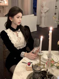 French Vintage Chinese Style Velvet Top And Wide Leg Pants Womens Two Piece Set Autumn Winter New Age Reduction Fashionable