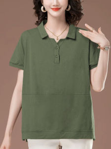 Loose Casual Slimming Summer New Style Womens Top Large Size Cotton Polo Collar Short Sleeve T-Shirt Korean Version Shoulder