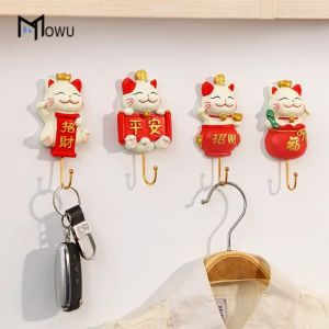 Key Hook Entrance Creative Cute Lucky Cat Door Storage Cartoon Wall-Mounted Sticky Hook Mini Hook Rack