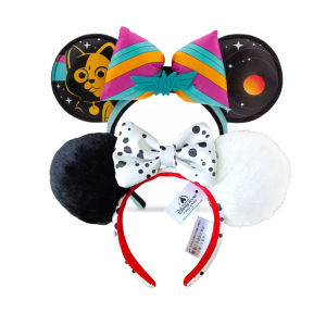 2pcs Disney Mickey Ears Headband Shanghai Disneyland Minnie Leather Headband Hairband Sequin Bow Party Hair Accessories