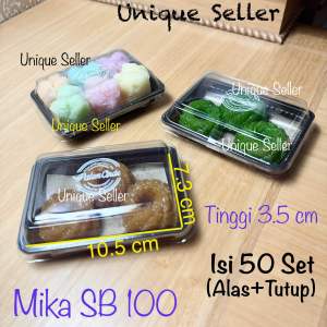 [isi50] Mika SB 100 Uk 10.5x7x3.5 cm / Mika Kue SB100 / Mika Kue Kotak Persegi Brownies Mini SB 100 / Mika Kue Roti Jajan Wadah Mika Plastik Bening Kotak