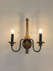 Retro Wooden Double Headed American Style Living Room Wall Lamp Bedroom Corridor Staircase Reading Light Iron Bracket Lighting