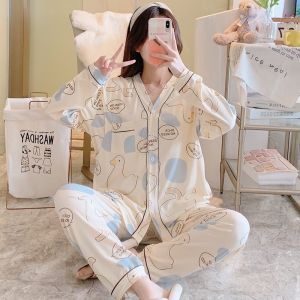 Korean Pregnant Women Pajamas Maternity Wear Breastfeeding Confinement Clothes Long Sleeve Maternity Tops and Pants Set Nursing Wear Plus Size Sleepwear Nightwear