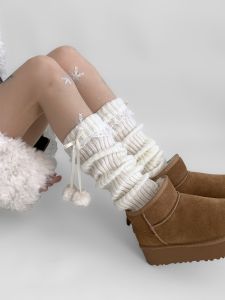 Nighttime Study Room Lace Trim Ball Socks Womens Autumn Winter Sweet Long Tube Sock Covers White Legging Covers Nylon