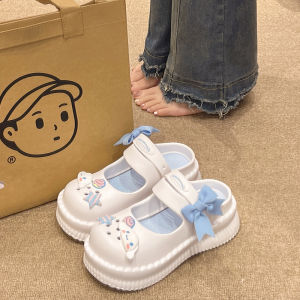 Mary Jane Porous Shoes Women Summer Outer Wear Cute Big Ear Dog Height Increasing Platform Non-Slip Double Purpose Closed Toe Beach Sandals