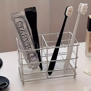 5-Slot Stainless Steel Toothbrush Holder - Space-Saving Freestanding Design No Installation Required Ideal for Bathrooms