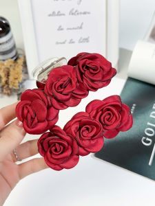 Red Tea Rose Hair Clip Large Plush Year of the Monkey Headwear Korean Style Fashion Jewelry Hair Accessories Hair Grips