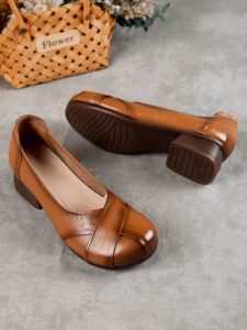 Comfortable Oxford Style Slip-On Womens Shoes Vintage Fashion Middle-Aged And Elderly Leather Shoes Soft Bottom mid Heel