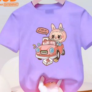 Baju Kaos Fashion Anak Cewek dan Cowok Usia 1-12 Tahun Bergambar Labubu Car Bahan Babyterry Terbaru