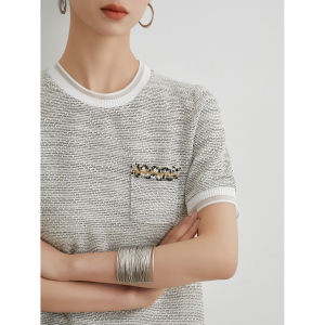 Gray White Plaid Knit Chic Tee
