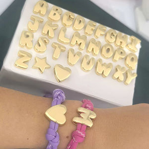 QMHJE Initial Alphabet Letter Spacer Beads for Bracelet Big Hole Star Heart Charm Pendant Gold Color DIY Making Copper Wholesale