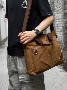 Trendy Business Canvas Sling Bag Mens Casual Crossbody Bag Large Capacity Handbag Shoulder Bag for Young Men in Summer
