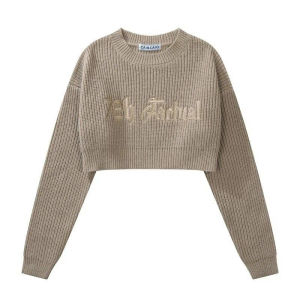 🦋 VEVE Fashion Sweater Crop Top Women Slim Knitting Long Sleeve Croptops Korean Style