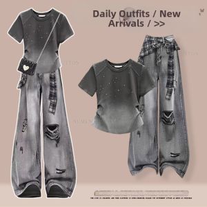 NUMEN BUTTON | Large Size American Style Summer Two-Piece Set