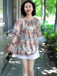 Summer 2025 New Retro Fashion Slimming Youthful Print Short Sleeve Casual Versatile T-Shirt Womens plus Size Korean Style Blouse