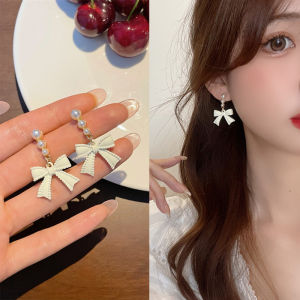 White Bow Pearl Earrings Sweet Beads Drop Earrings Female Wedding Valentine Gift