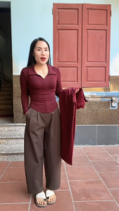 Quần Baggy Kaki Nữ Hàng QC Fom Chuẩn Đẹp Ống Rộng Khoá Trước Cạp Thun Sau D400