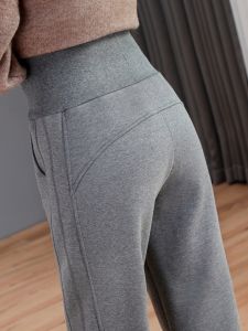 La Chebel Fleece-lined Thickened Sports Pants Female Autumn and Winter High Waist Ankle-Tied Sweatpants Casual Faux Cashmere Windproof Trousers