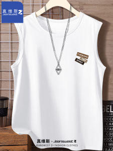 Jeanswest Z+ Mens Sleeveless round Neck Vest Pure Cotton Summer White Letter Brand T-shirt Casual Loose Fit Sweat Vest