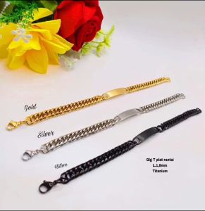 Gelang Rantai Plat Pria Dan Wanita / Couple Titanium