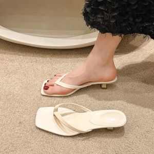 2024 Summer New Womens Moccasins Soft Leather Square Head Slippers Low Heel Versatile Slip-On Casual Shoes with Fine Heel