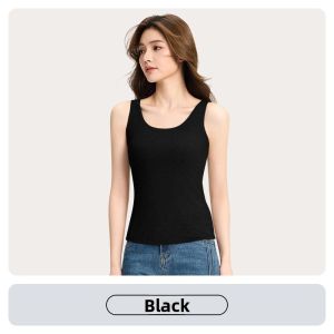 miiow | Black Strapless Tank Top For Plus Size Women With Chest Pad No Bra Needed Summer Outdoor Wear Slimming Casual Base Shirt