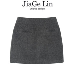 Korean Style Vintage Woolen Mini Skirt Womens Autumn Winter French Style High Waist A-Line Short Skirt Bodycon Skirt