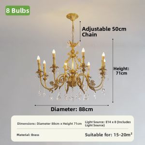 MIYUN | Vintage Retro European-Style Crystal Chandelier Brass