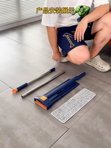 40cm Self Squeeze Flat Mop No Hand Wash Floor Cleaner Mop Lantai Extendable Stick Wet Dry Cleaning Strong Absorbent Household Mop