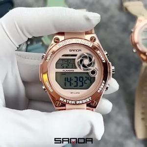 Sanda | SANDA SD9098 Womens Sports Luxury Brand TPU Strap Night Light Waterproof Week Date Digital Leisure Watch