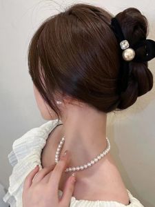 Velvet Pearl Hair Clip Large 2023 New Womens Shark Clamp Glitter Diamond Popular Hair Accessories Elegant Sensation