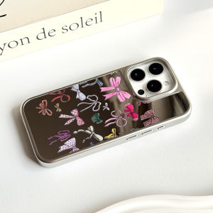 Silver Frame Butterfly Knot Magnetic Absorption Phone Case for 16Promax 17Pro 14Pro Full Cover 13 Cute Sweet Girl Heart